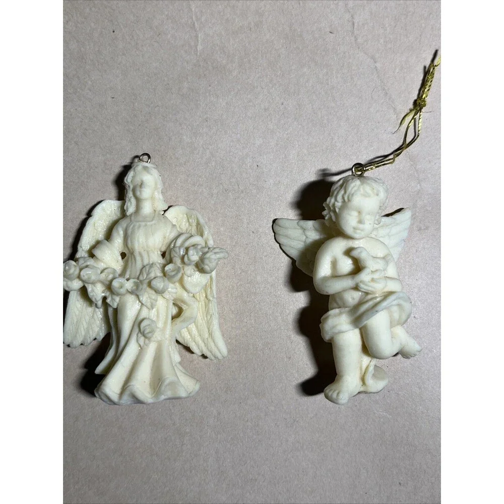 VINTAGE Fairy &‎ ANGEL CHERUB Christmas ORNAMENT Set Of 2